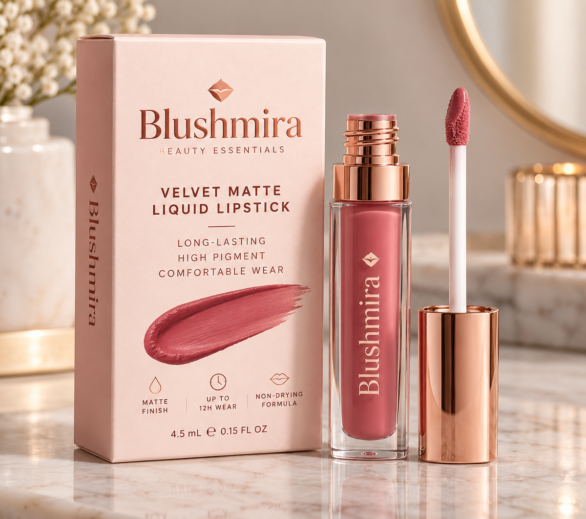 Blushmira Velvet Matte Liquid Lipstick – Rose Pink