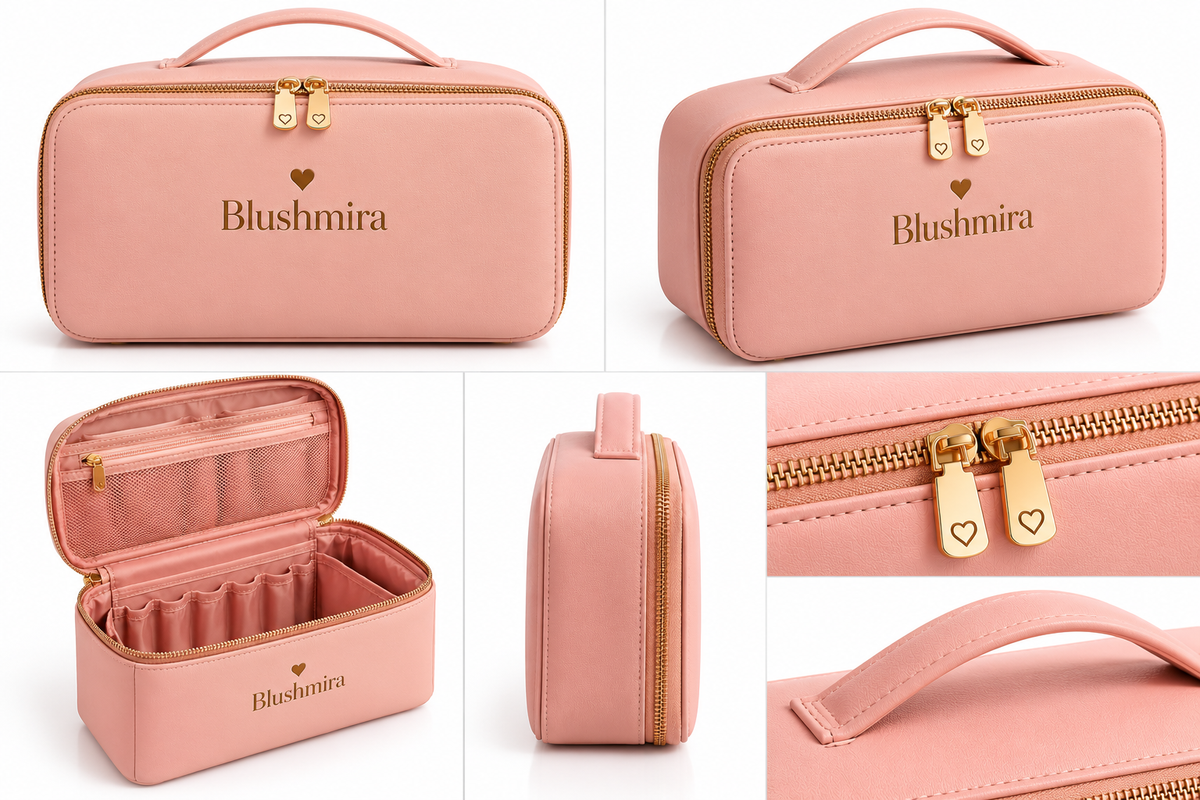 Blushmira Luxury Makeup Bag – Blush Pink Cosmetic Organizer Case