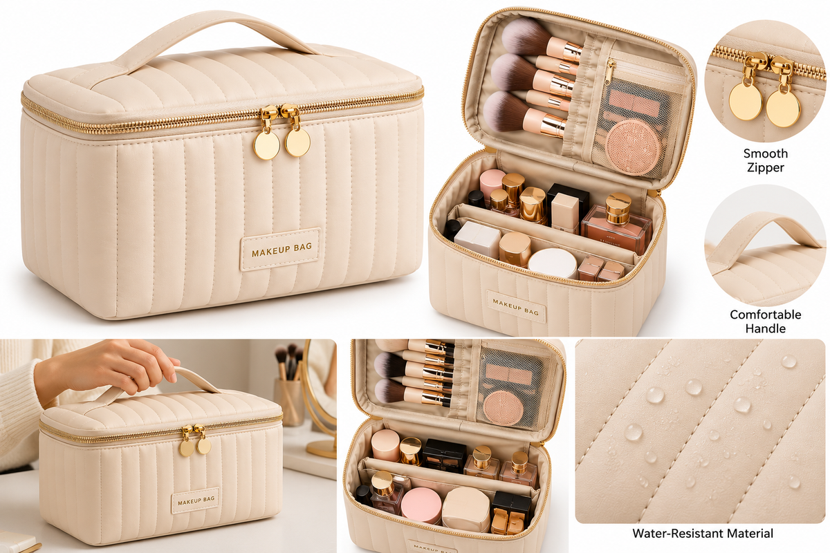Quilted Cosmetic Makeup Bag – Portable Beauty Organizer
