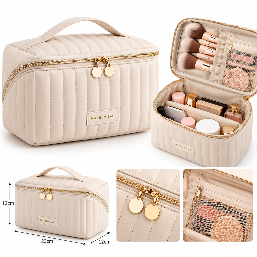 Quilted Cosmetic Makeup Bag – Portable Beauty Organizer
